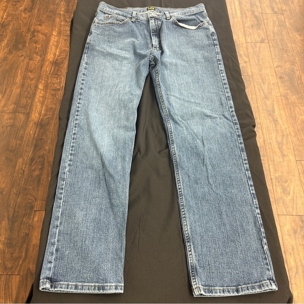 LEE Blue Straight-Leg Denim cotton Jeans with Relaxed Fit 33 x 32